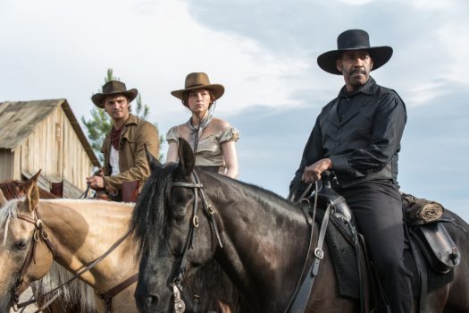 (l to r) Luke Grimes, Haley Bennett and Denzel Washington in Metro-Goldwyn-Mayer Pictures and Columbia Pictures' THE MAGNIFICENT SEVEN.