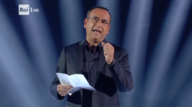 Sanremo 2017: Carlo Conti durante la trasmissione "Sarà Sanremo"