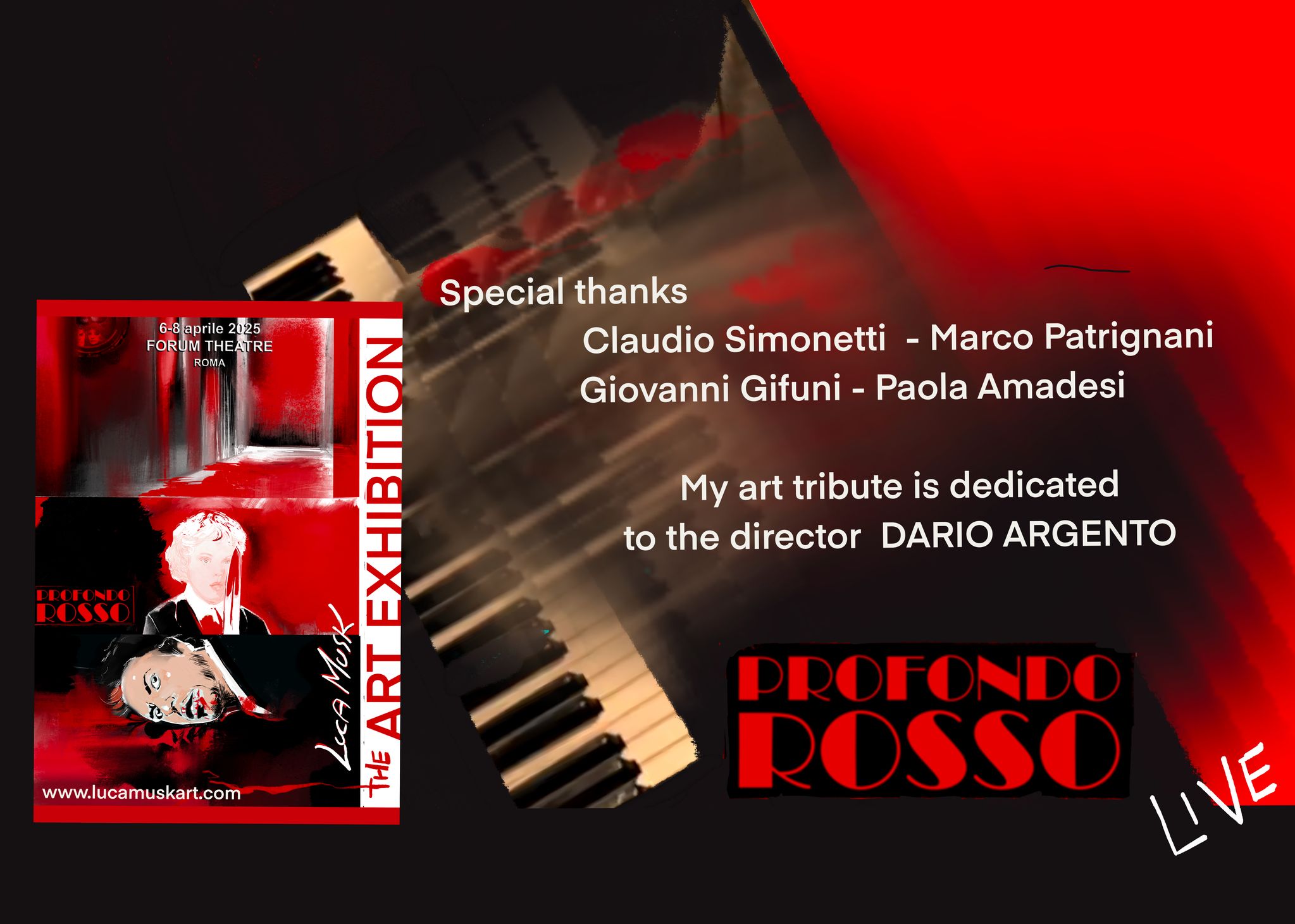 “Profondo rosso – The Art Exhibition”: L’arte di Luca Musk celebra il capolavoro di Argento a Roma